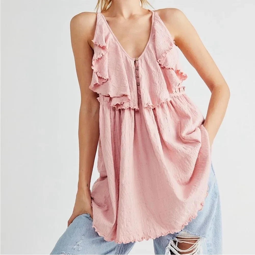 Free‎ People FP Beach Erika mini dress pink sleeveless Racerback size small